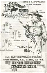 Pattern for Trailblazer Shirt,
Jim Bridger, Kit Carson, Jedediah Smith, John C. Fremont
sizes XS to 6X,
complete instructions